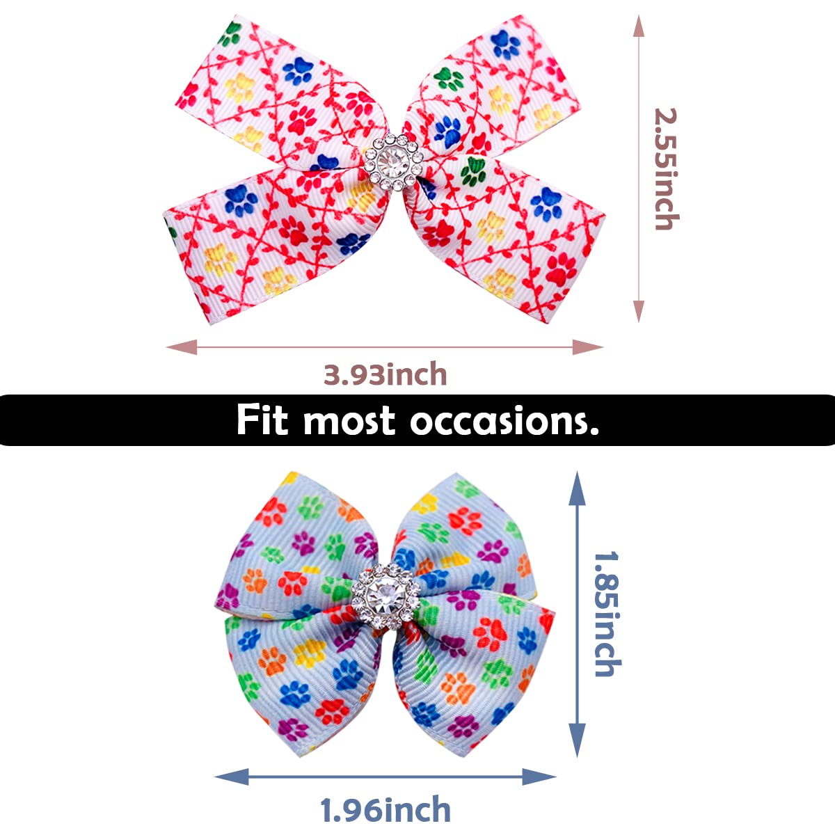 Pet Show 50Pcs/25Pairs Paw Pattern Small Dog Hair Bows Bulk With Rubber Bands For Medium Dogs Cats Puppy Shih Tzu Rhinestone Bowknot Topknot Yorkies Rabbits Girl Boy Pet Grooming Hair Accessories