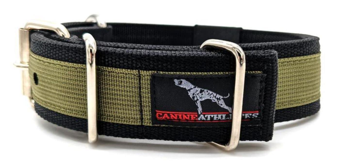 Canine Athletes 1.5'' Pro-Hd 5-Ply Heavy Duty Working Dog Collar Extra Strength Durable (Black/Olive Green, Small)