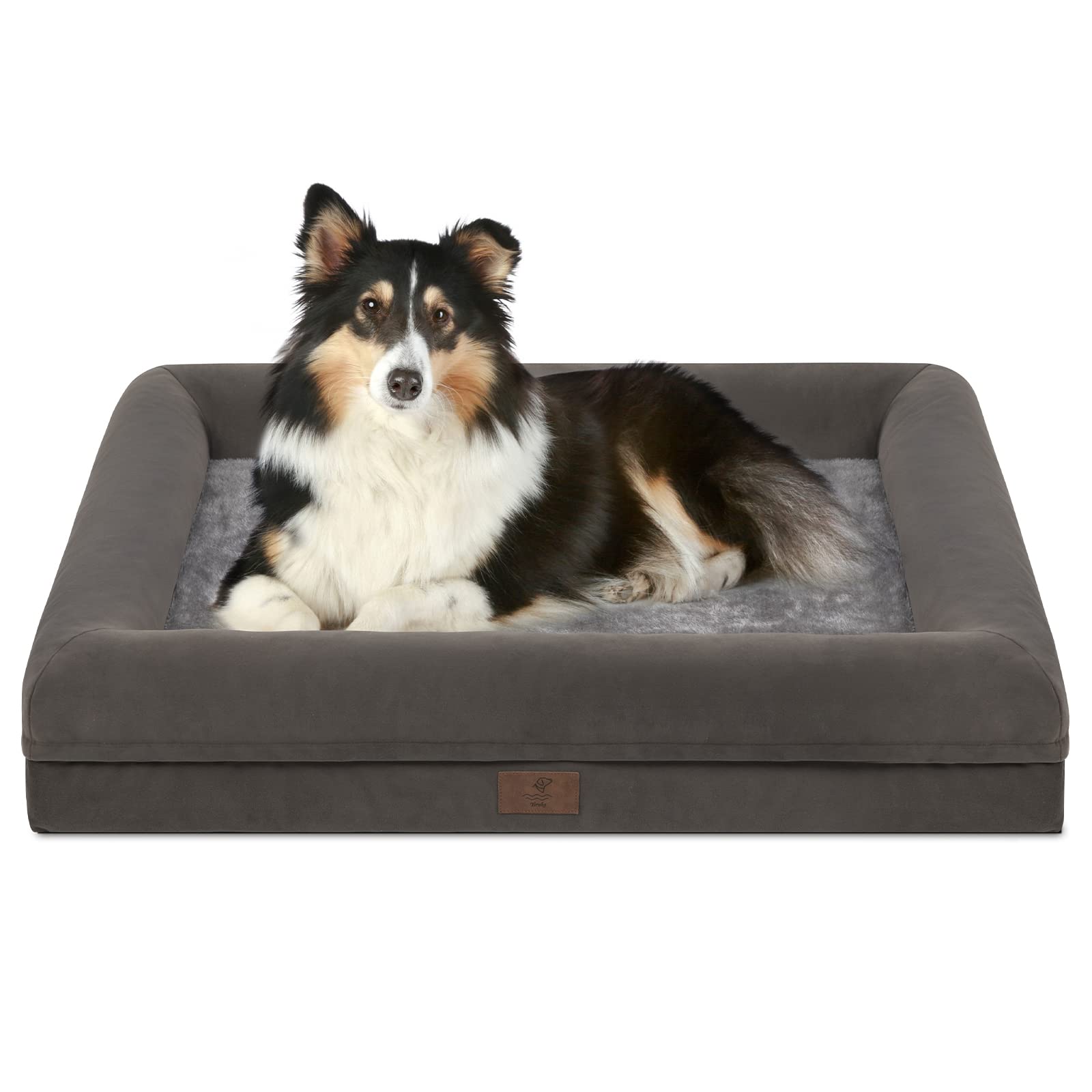 Yiruka Large Dog Bed, Grey Orthopedic Dog Bed, Waterproof Dog Bed With Removable Cover, 4-Sides Removable Bolster Dog Soft Sofa Bed With Nonskid Bottom, Washable Dog Beds For Large Dogs