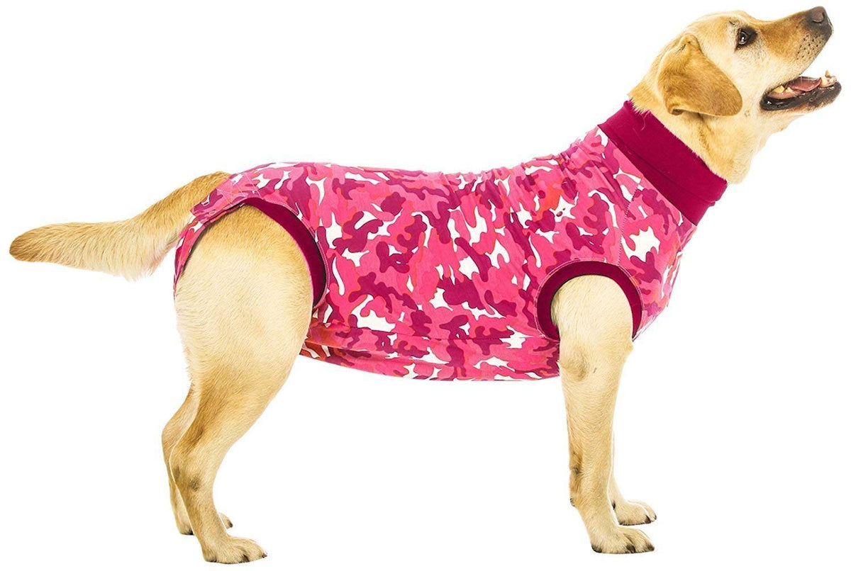 Suitical Recovery Suit For Dogs | Spay And Neutering Dog Surgery Recovery Suit For Male Or Female | Soft Fabric For Skin Conditions | M+ | Neck To Tail 24.0”-28.3” | Pink Camouflage