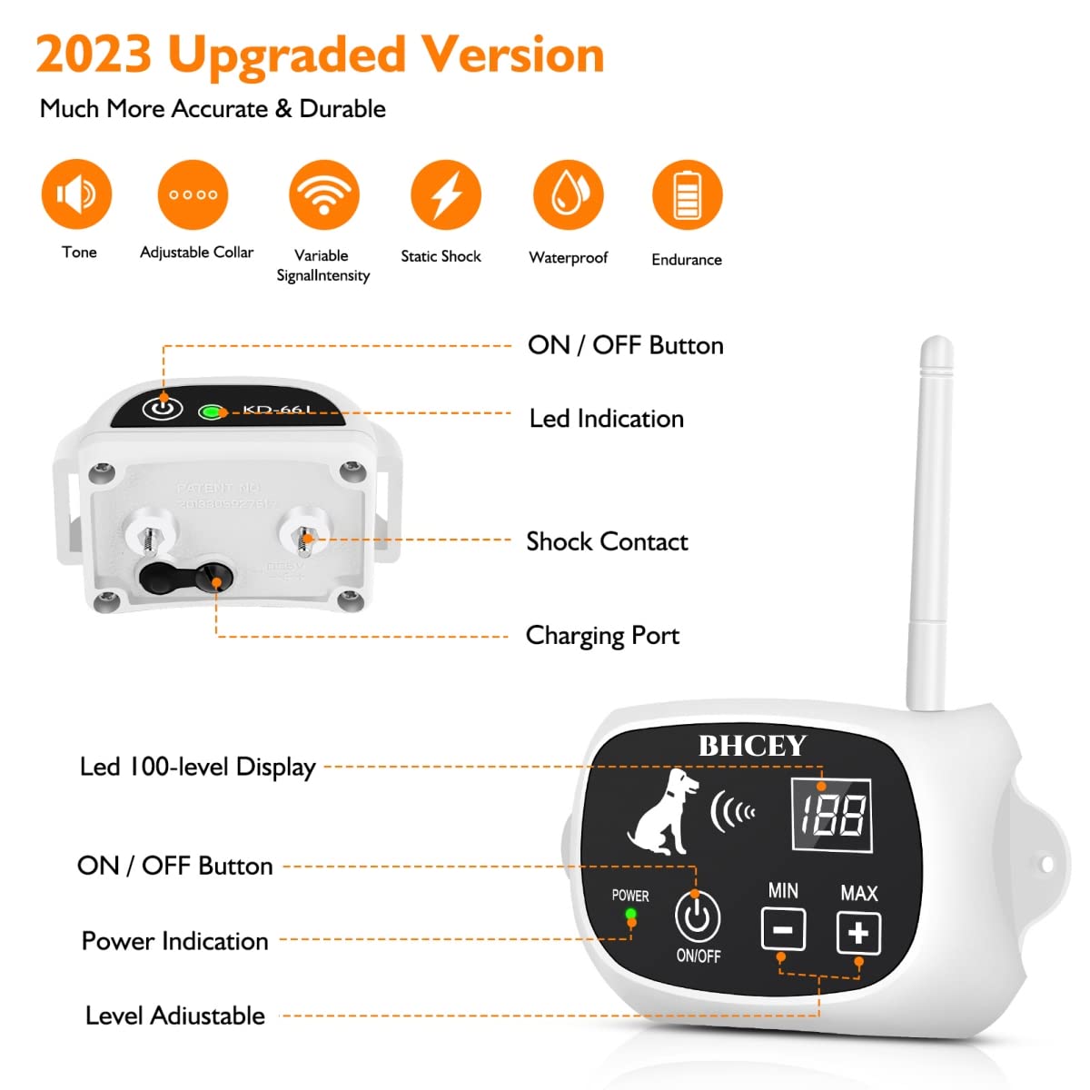 Bhcey Wireless Dog Fence,2023 Electric Fence System For Stubborn Dog,Wireless Dog Boundary Containment System,Rechargeable Collar,Large Signal Range Of 80-1640Ft,Suitable For Large & Small Dogs