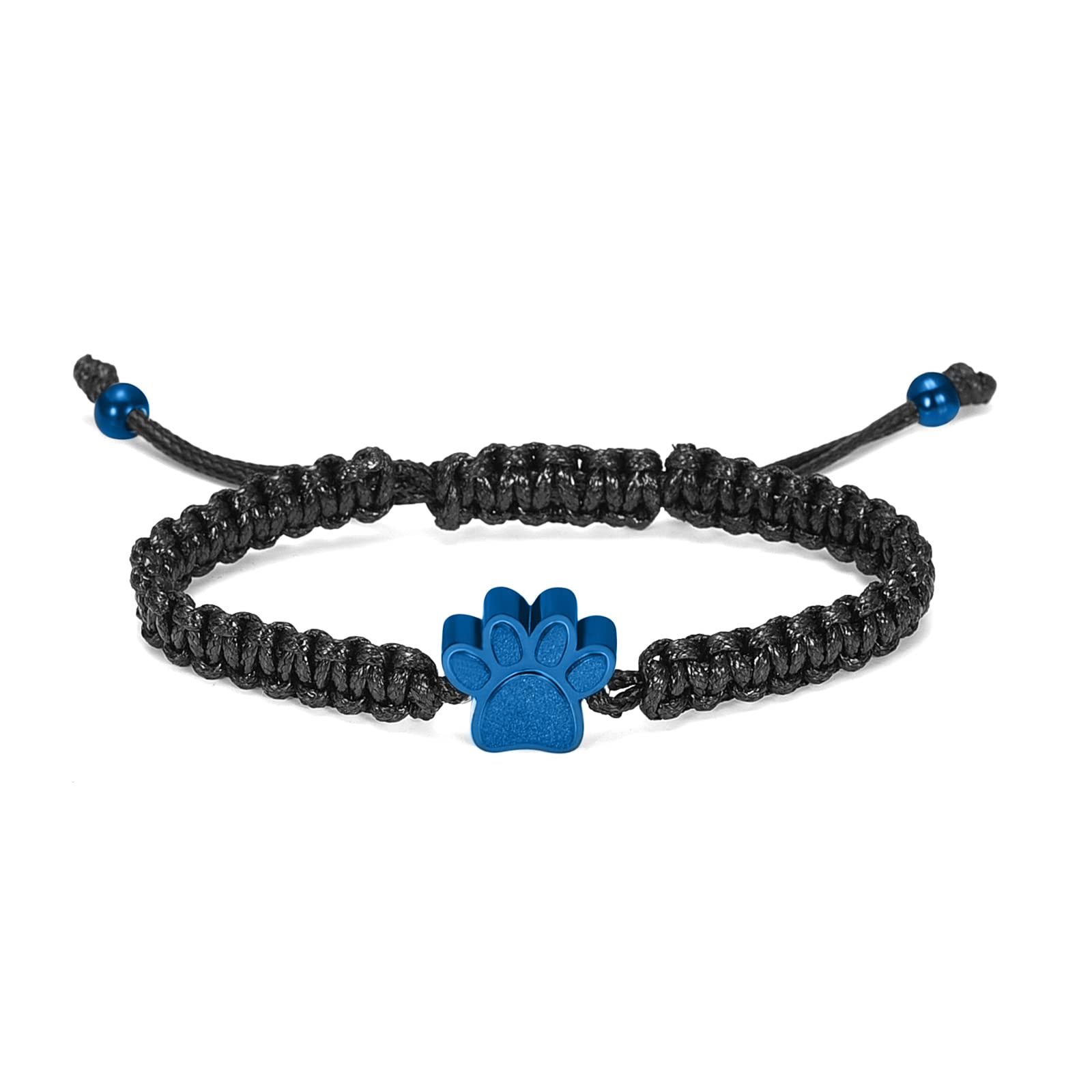 constantlife Cremation Bracelet for Pets Ashes - Dog Paw Pendant Bangle Stainless Steel Memorial Urn Jewelry (Black Rope-Blue)