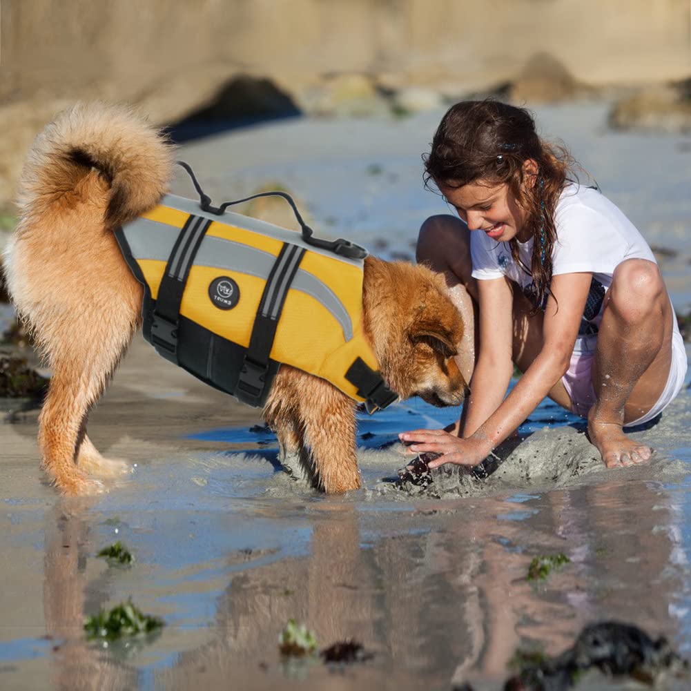 Emust Dog Life Jacket, Reflective Dog Vests For Small/Medium/Large Dogs, Pet Life Jackets With High Buoyancy (Xxl, Yellow)