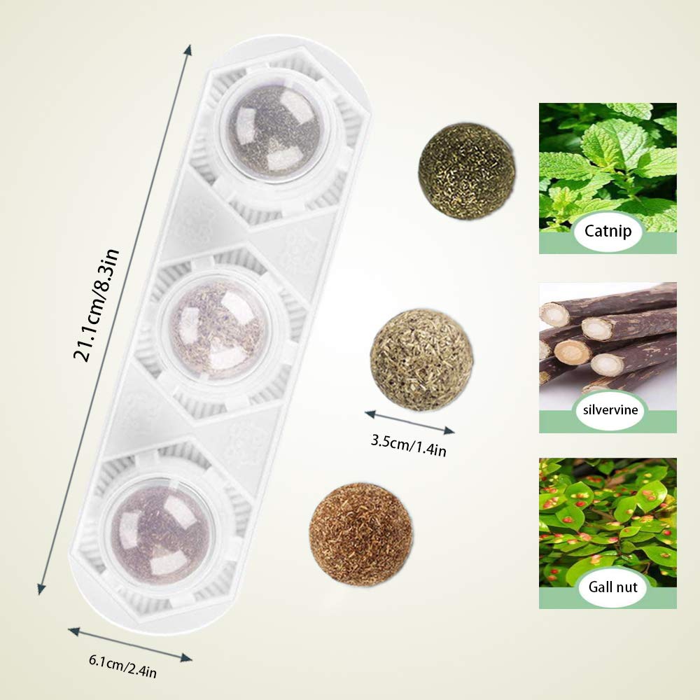 WoLover Catnip Wall Ball Toys - Rotatable Cat Snack Edible Balls with Natural Healthy Catnip | Silvervine | Gall Nut, Kitten Pla