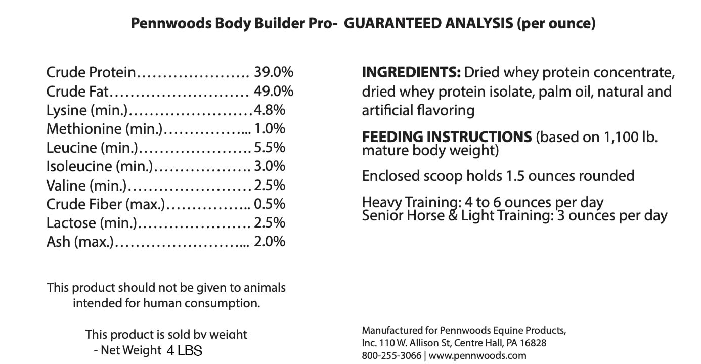 Pennwoods Body Builder Pro, Horse Weight Gain Supplement, Premium High Fat Energy Booster, with Whey Isolate and Concentrate Pro