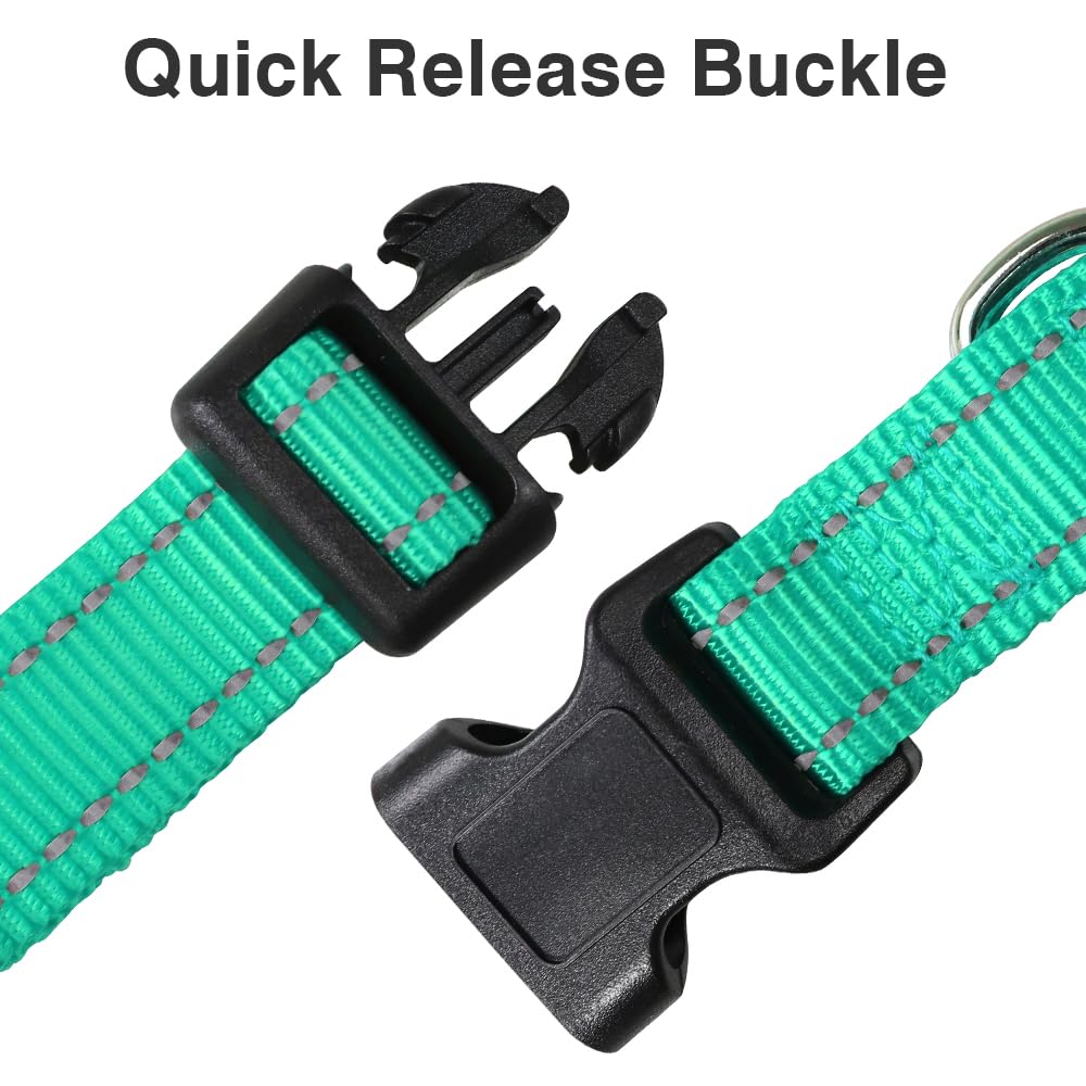 Taglory Reflective Adjustable Dog Collars For Puppy Small Medium Large Dogs, Thin Nylon Webbing And Quick Release Plastic Buckle(Teal Green,X-Large)