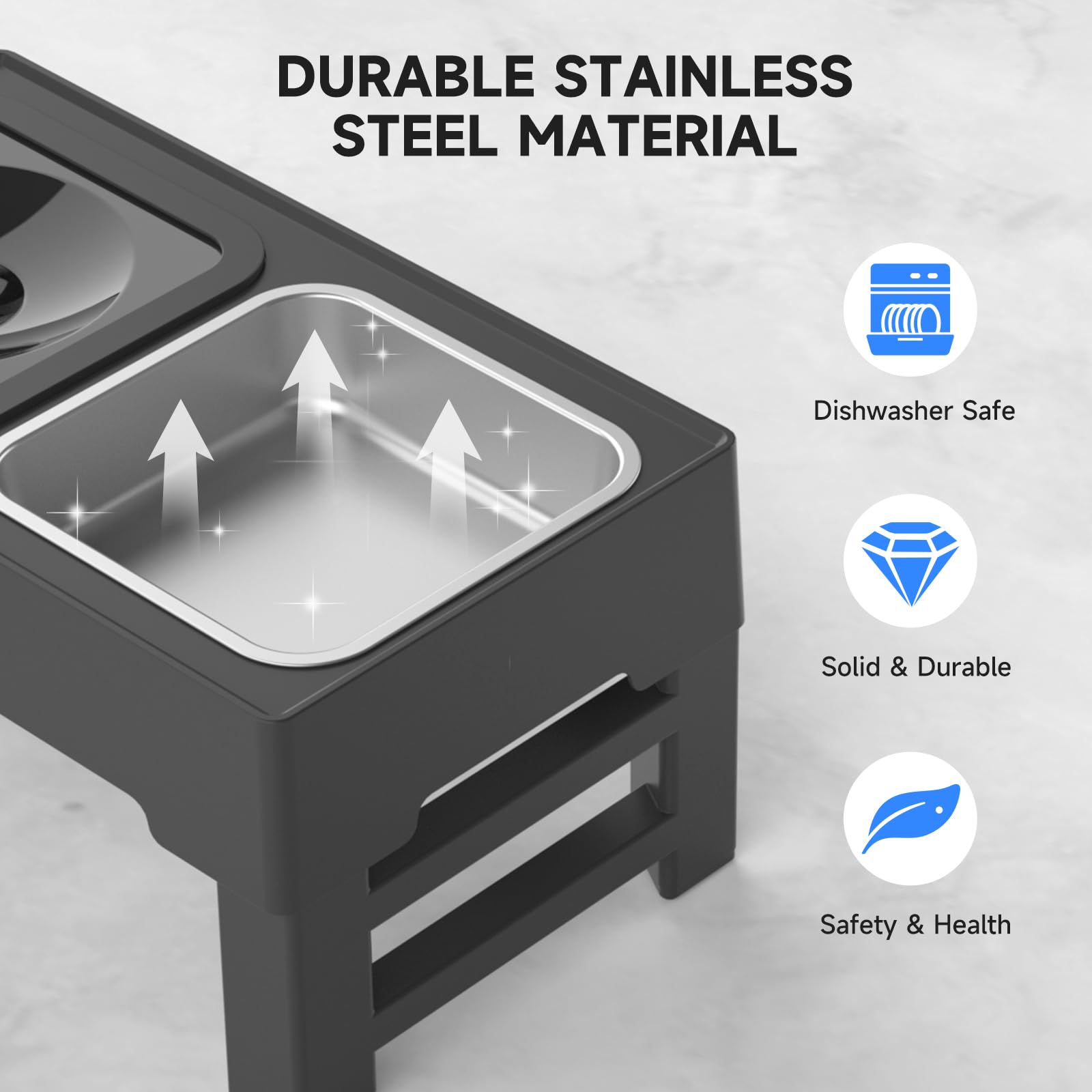 ELS PET Elevated Dog Bowls, Adjustable Raised Dog Bowls with No Spill Dog Water Bowl and Stainless Steel/Slow Feeder, for Small