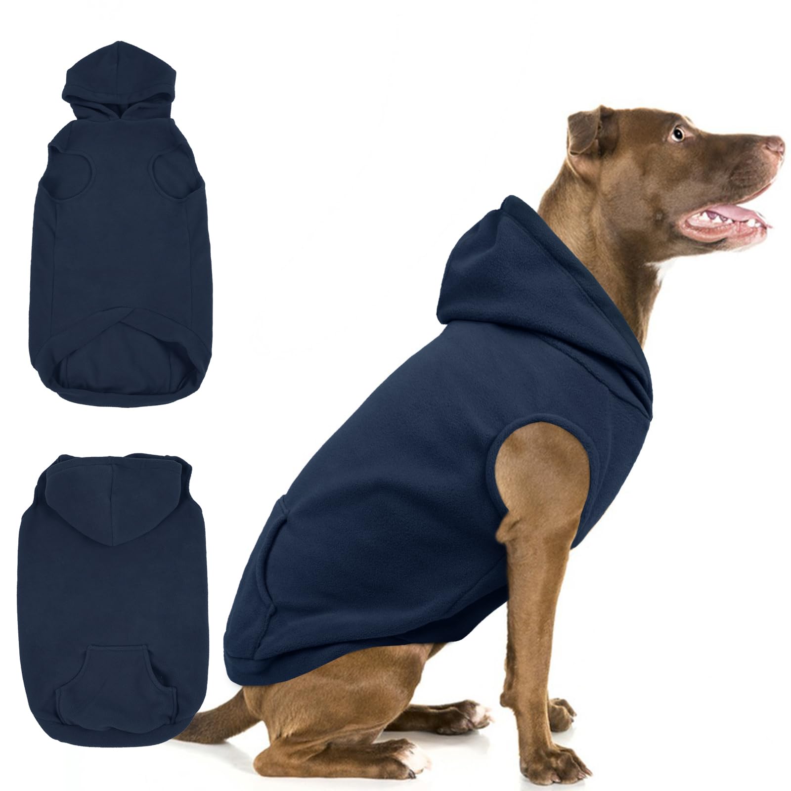 Iecoii Xxl Dog Fleece Sweatshirt For Large Breedmalefemale Dogs, Xxlpizza Hoodie Pitbull Pouch, Blue, 2Xl