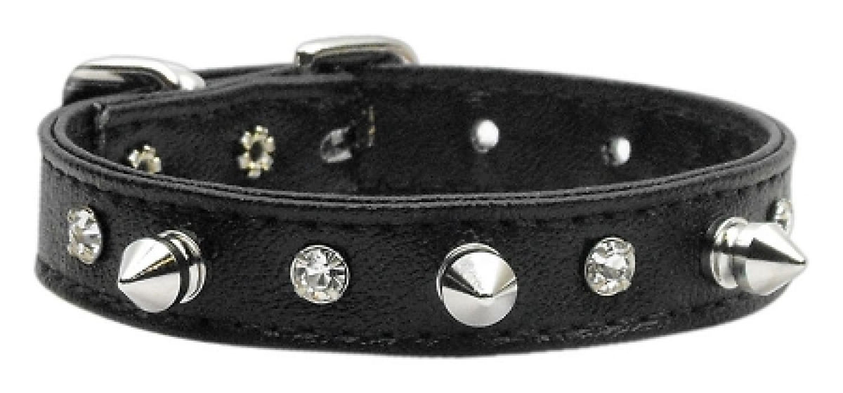 Mirage Pet Products Just The Basics Crystal and Spike Collars, 14-Inch, Black