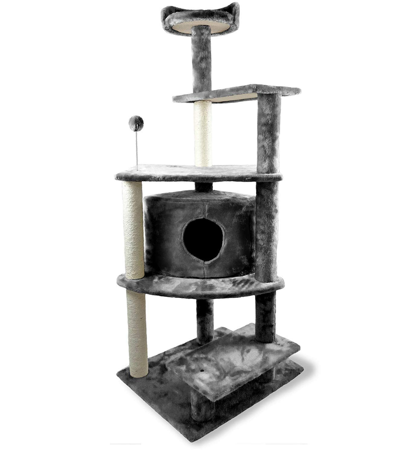 Furhaven 59.8 Tall Cat Tree for Indoor Cats, Ft. Sisal Scratching Posts, Condo, & Toys - Tiger Tough Platform House Interactive