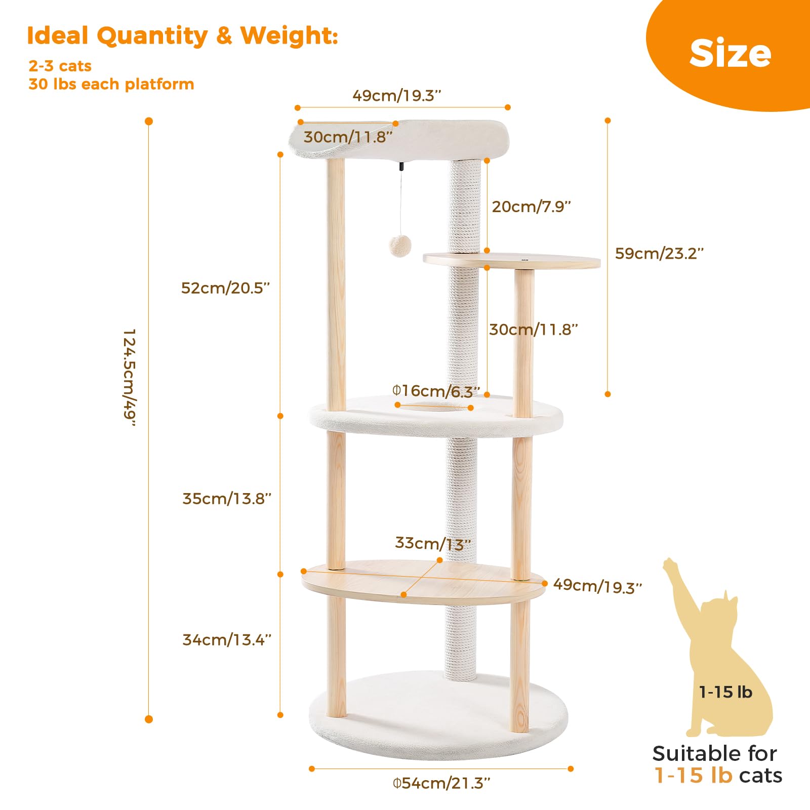 PETEPELA Cat Tree Cat Tower for Indoor Cats,5-Level Cat Play House Cat Activity Center with Scratching Posts Beige