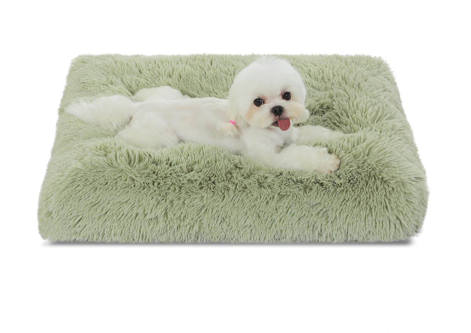 Bedfolks Plush Waterproof Dog Crate Pad, Removable Cover,Faux Fur Dog & Cat Bed, Washable Kennel Bed 21''X13'',Sage Green