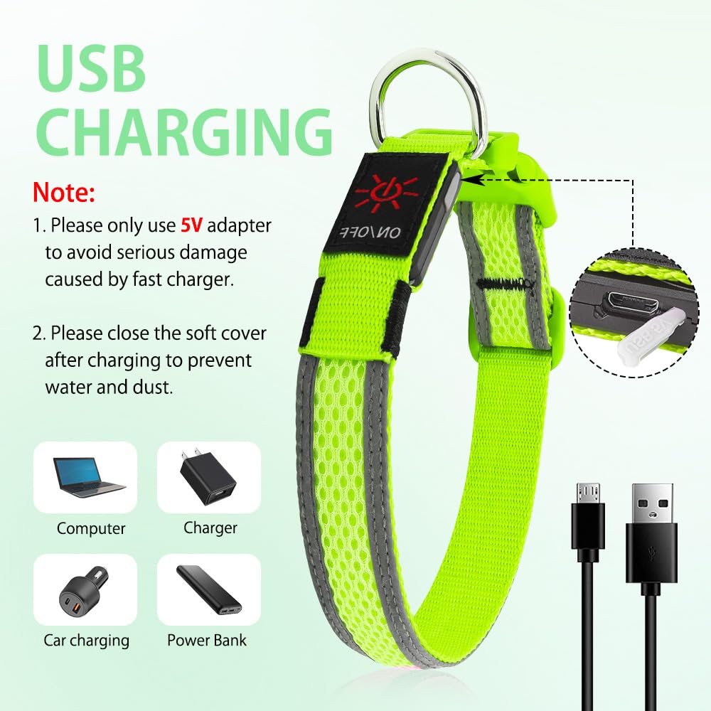 Illumifun Light Up Dog Collar - Usb Rechargeable Dog Light Glow In The Dark - High Visibility Led Dog Collar For Night Walking (