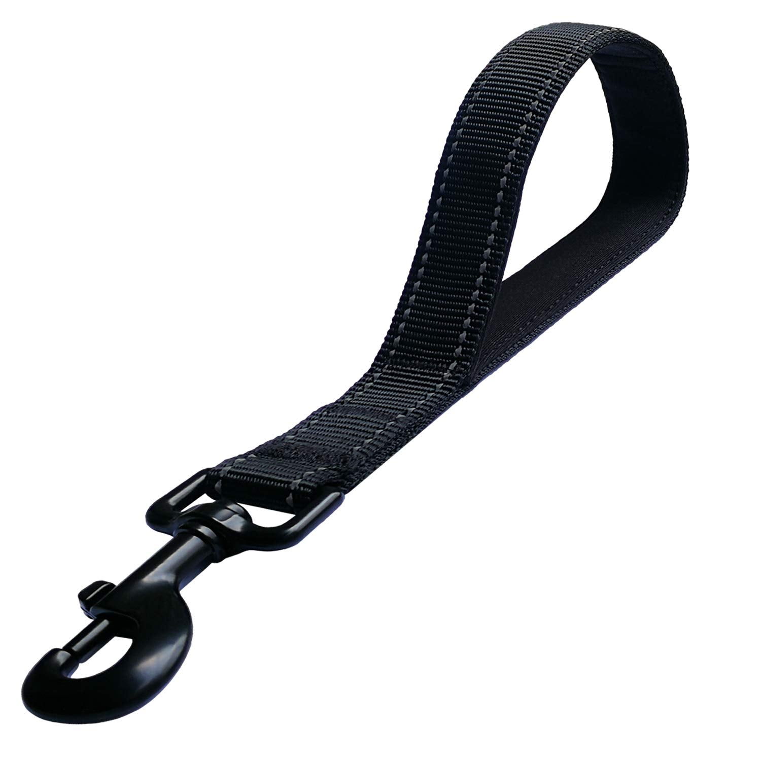Short Nylon Dog Lead - Heavy Duty Padded Handle - Reflective Black, 12 Inch For Large & Medium Dogs