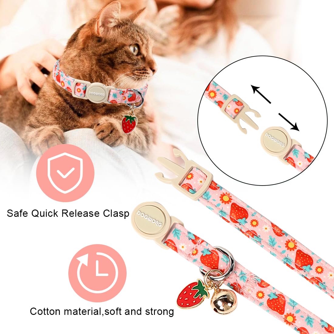 Cat Collar,2 Pack Pink Flower Cat Collars Breakaway With Bell, Dogwong Safety Buckle Pink Flower Cat Collar For Girl Female Cats