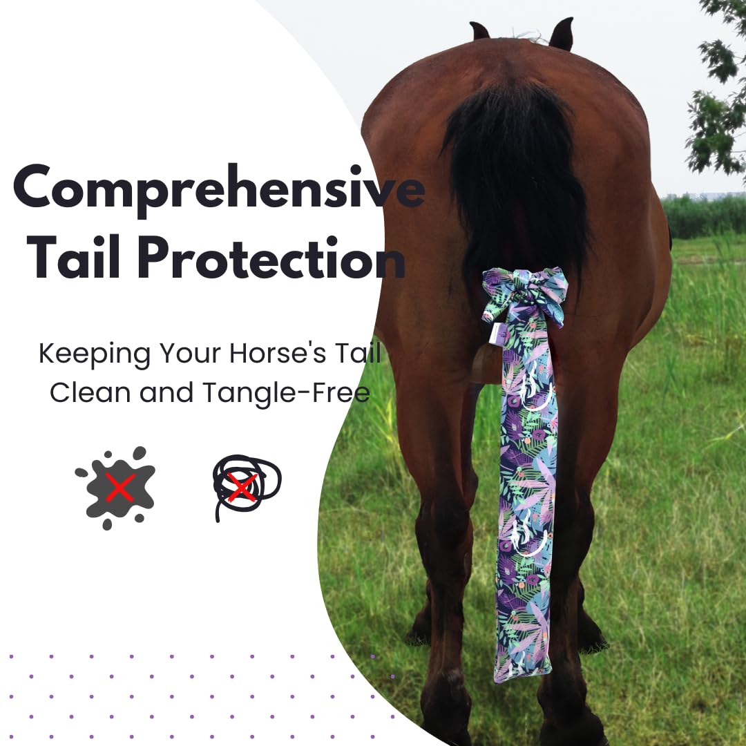 Horzmetnex Horse Tail Bag,Stretch Fabric With Mystic Leaves And Dandelion Patterns, Fits All Tail Sizes, Perfect For Grooming, S