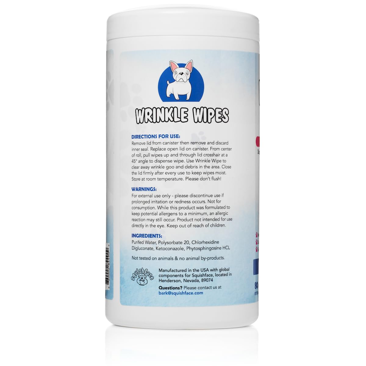 Squishface Wrinkle Wipes - 80 Count Deodorizing Dog Wipes for Tear Stains - Ideal for Bulldogs, Pugs, Frenchies & All Breeds - 5x7