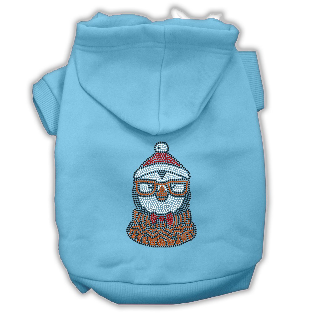 Christmas Pet Dog & Cat Hoodie Screen Printed, &quot;Hipster Penguin&quot; Baby Blue SM (3-6 lbs.)