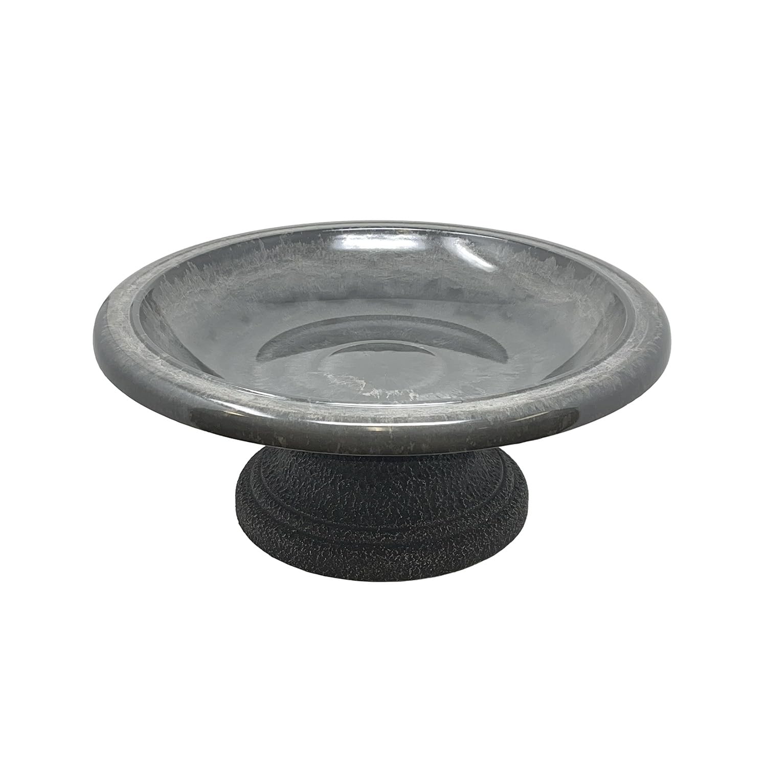 Tierra Garden Birds and Beyond Fiber Clay Bird Bath, Gloss Bird Bowl with Matte Low-Profile Base (Cool Grey)