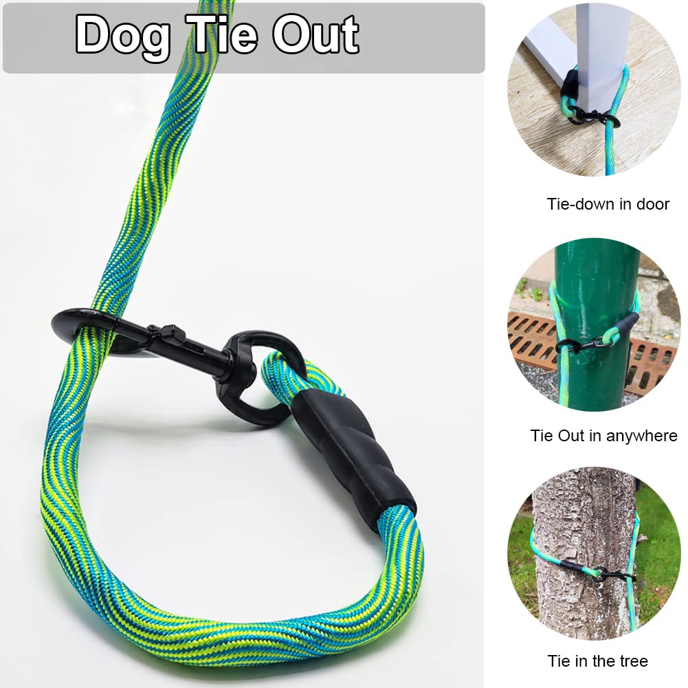 Btinesful 8Ft/12Ft/20Ft/30Ft/50Ft/75Ft Dog Tie-Out Long Tether Rope Dog Leash, Outdoor Dog Yard Leash- Large Medium Small Dogs Training, Playing, Camping, Backyard (Green, 12 Foot)
