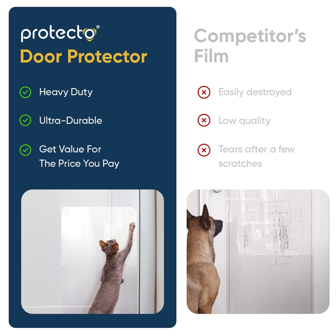 Protecto® Heavy Duty Door Protector From Dog Scratching - 35.5 X 24 Ultra Durable Cat Scratch Door Frame Protector - Clear Pet Anti-Scratch Guard For Furniture, Window & Wall - Indoor & Outdoor