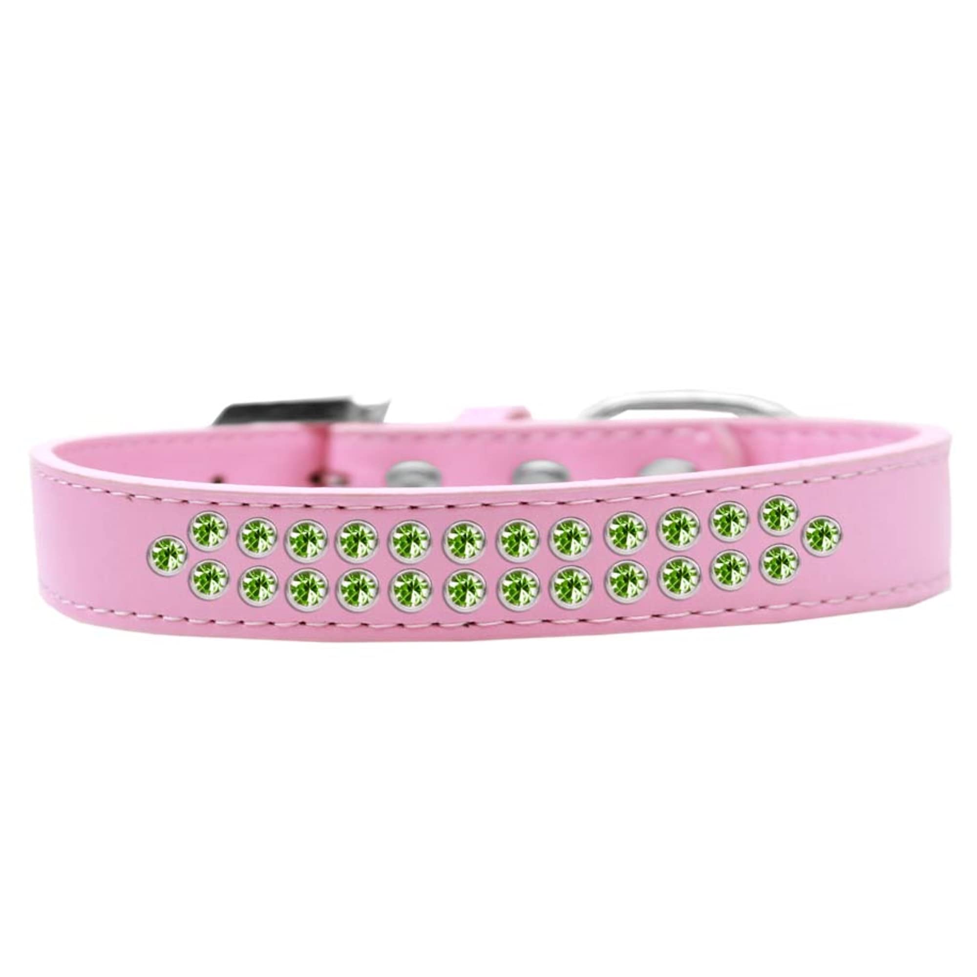 Mirage Pet Products Two Row Lime Green Crystal Light Pink Dog Collar, Size 14