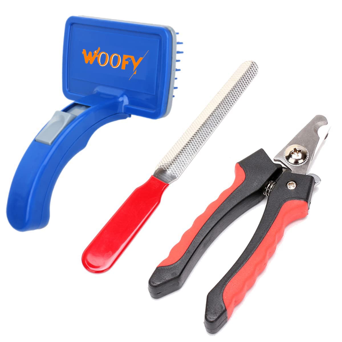 Pups&Pets pets grooming slicker brush and nail cutter set | Springloaded selfcleaning feature & flexible coated bristle tips |