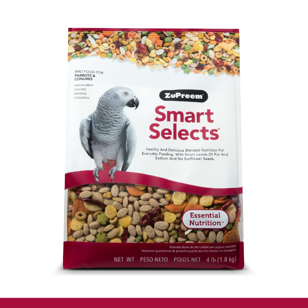 Zupreem Smart Selects Daily Bird Food For Parrot, Conure, Caique, African Grey, Eclectus, Small Cockatoo, Bird Pellets And Seed Blend, Nutrition For Medium Large Birds, Parrot Food (M/L, 4 Lb)