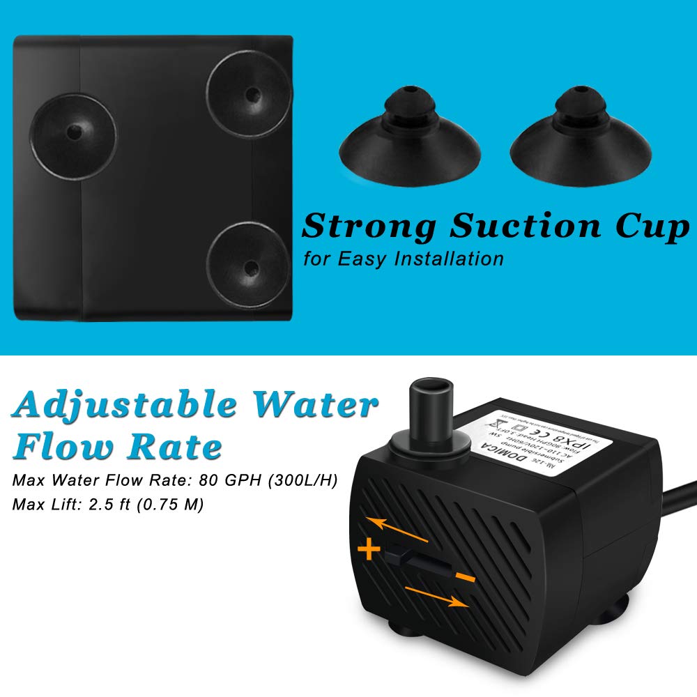Domica (80Gph 4W) Mini Submersible Water Pump For Pond, Aquariums, Fish Tank, Hydroponics, Tabletop Fountain, Pet Fountain, Indo