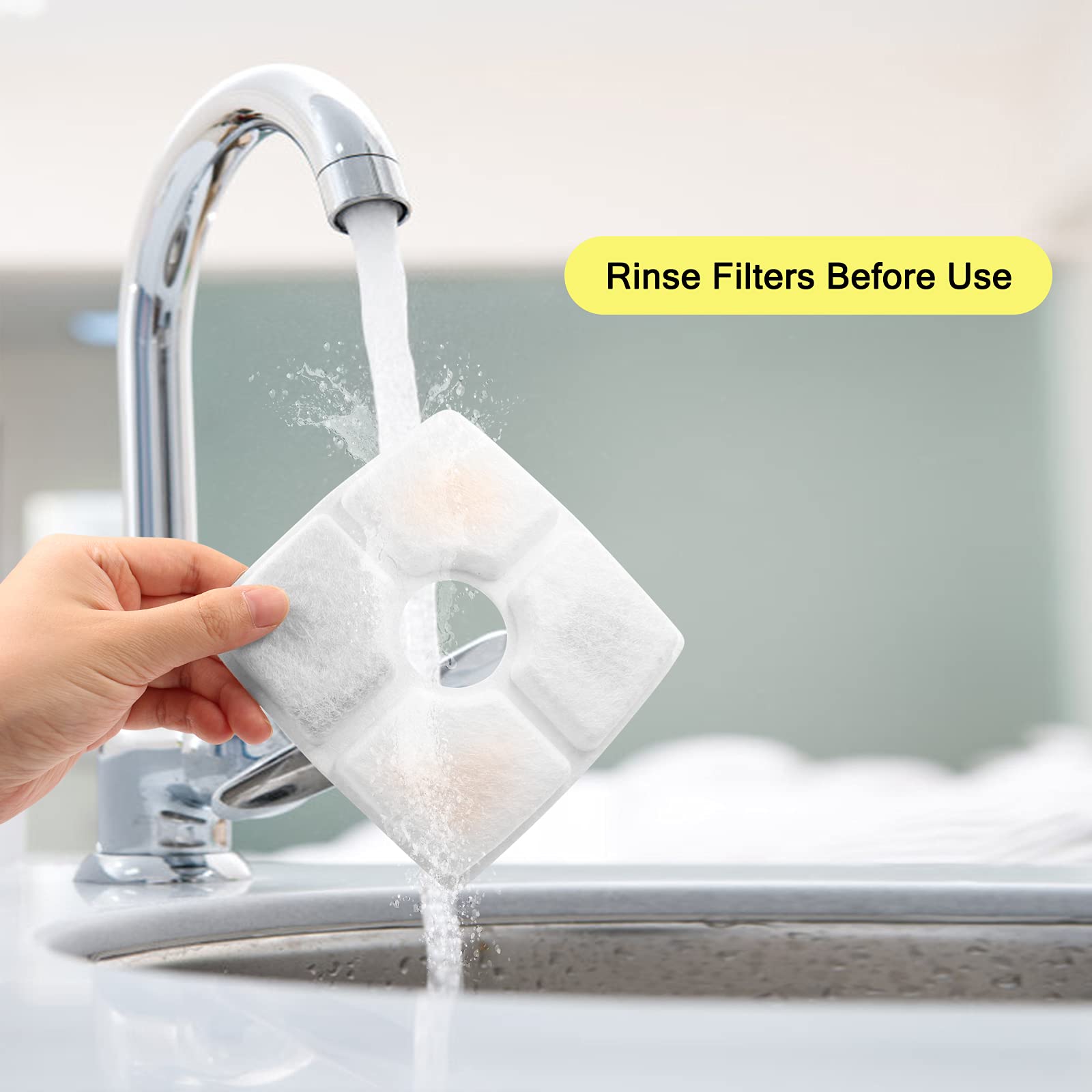 Cat Water Fountain Filters,10 Pack Replacement Filter Fit For Top Square 84Oz/2.5L Cat Pet Fountain, 3 Filtration System With 5 Pre-Filter Sponges