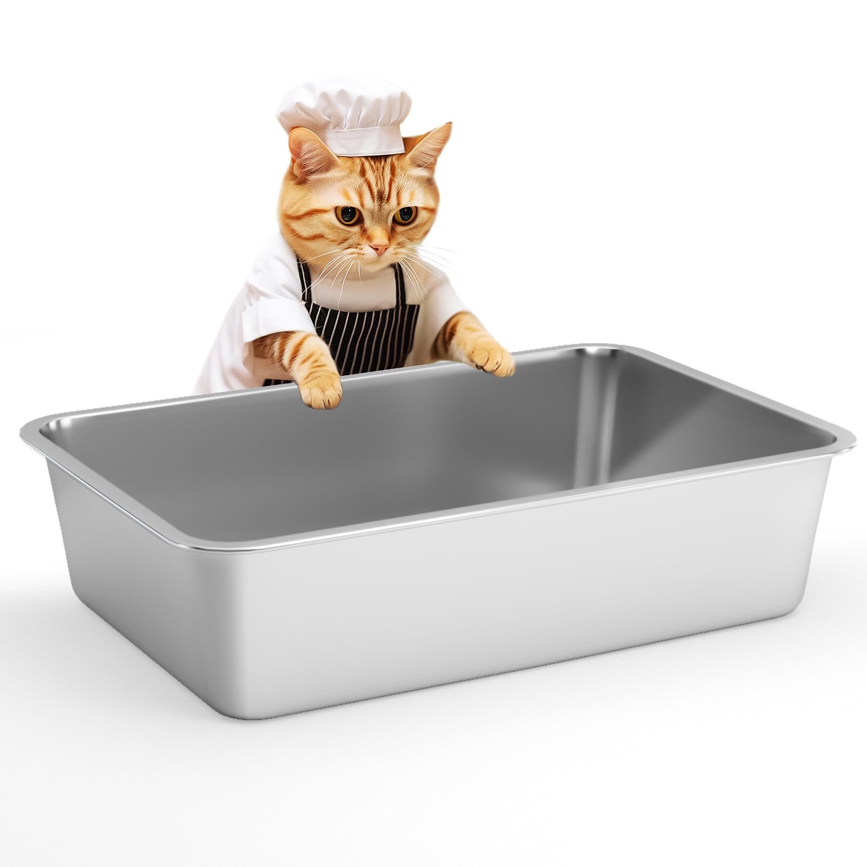Ikitchen Stainless Steel Cat Litter Box, Small Metal Cat Litter Box, Deep Litter Pan For Cats Kittens Rabbits, Easy To Clean Odo