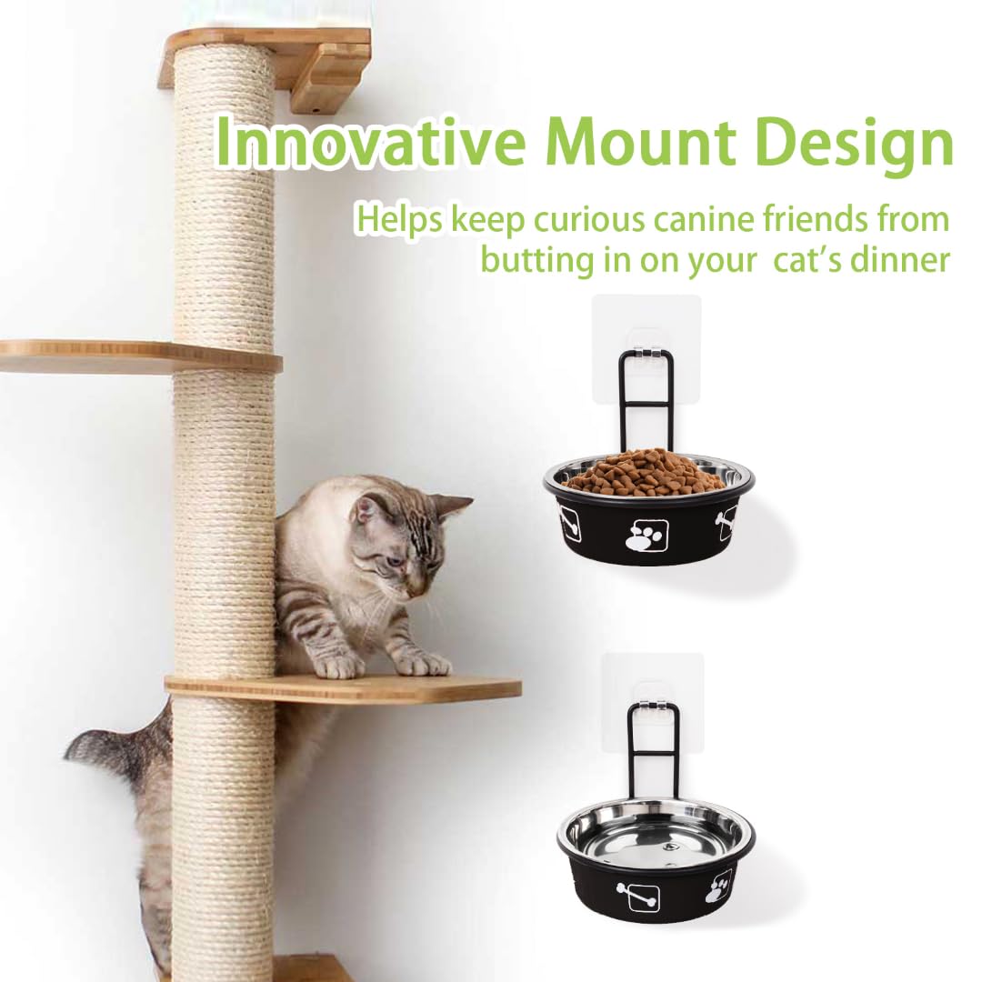 Stainless Steel Wall Mounted Cat Feeding System - Adjustable Elevated Bowls, Nonslip Stand, 2Pack For Cats & Puppies