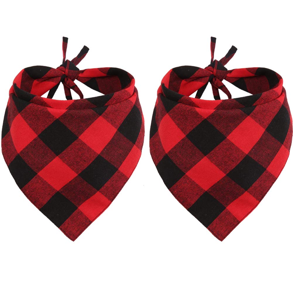 2 Pcs Dog Bandana Christmas Pet Triangle Scarf Accessories Bibs Red Black Plaid