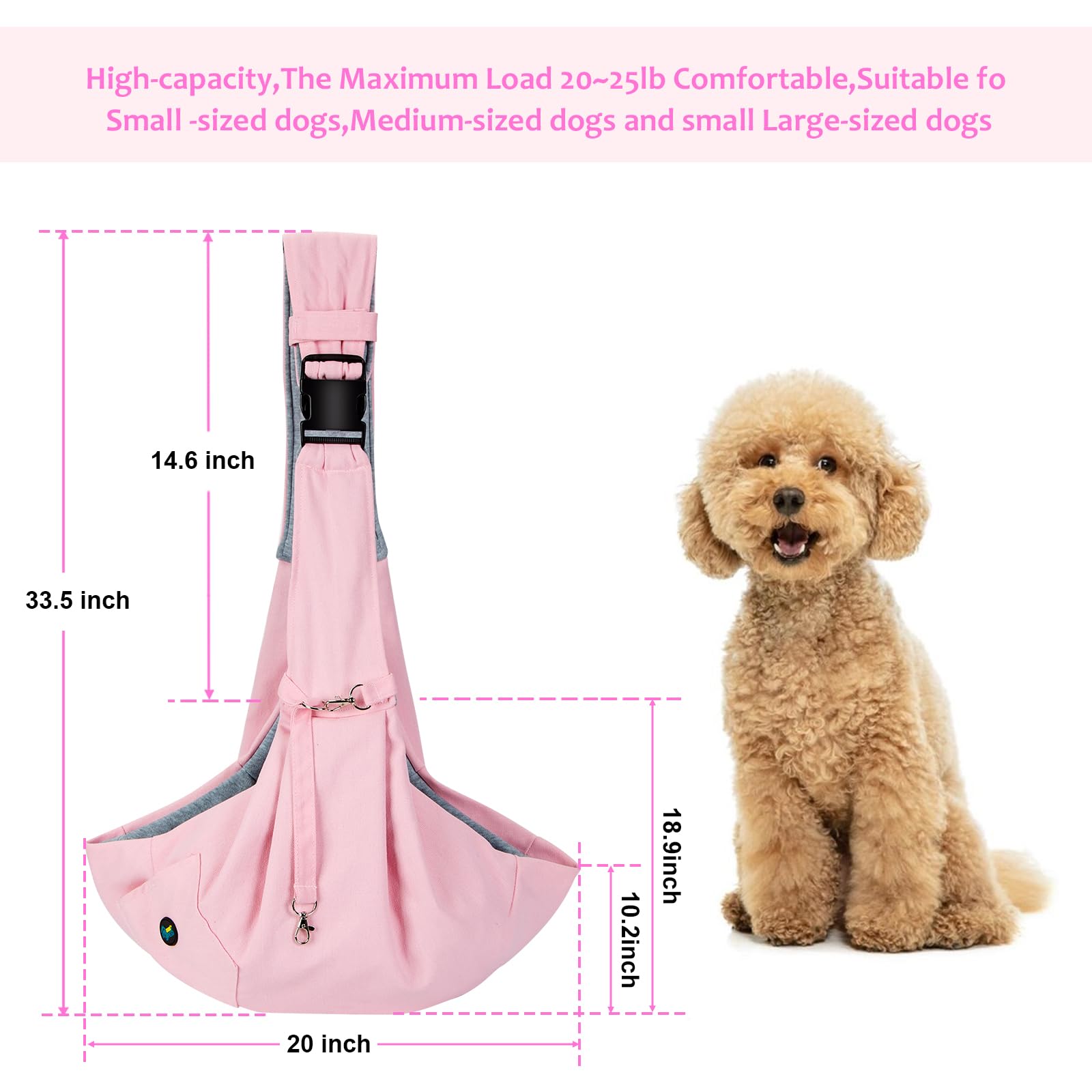 Ownpets Pink Pet Sling Carrier, Pet Sling Carrier Bag Safe,Fit 10~15Lb Cats&Dogs, Comfortable, Adjustable, Perfect For Daily Wal