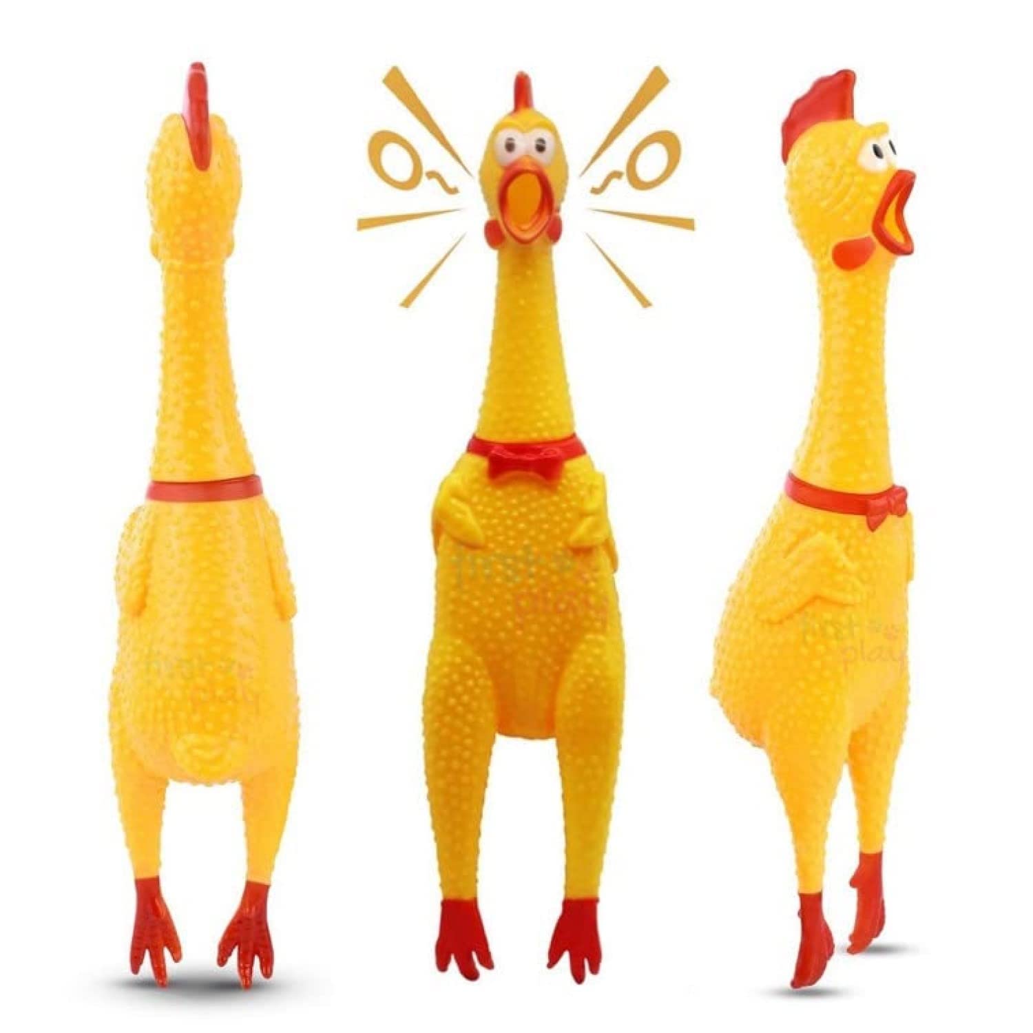 KarePaws Screaming Chicken Squeaky Dog Toy  BPAFree Rubber Squeeze Toy with Funny Sound for Dogs, Puppies, and Kids  Pack of 