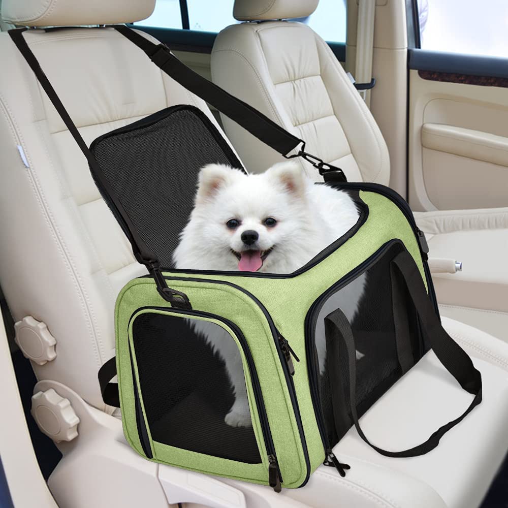 Henkelion Pet Carrier For Small Medium Cats Dogs Puppies Up To 15 Lbs, Airline Approved Small Dog Carrier Soft Sided, Collapsible Travel Puppy Carrier - Green