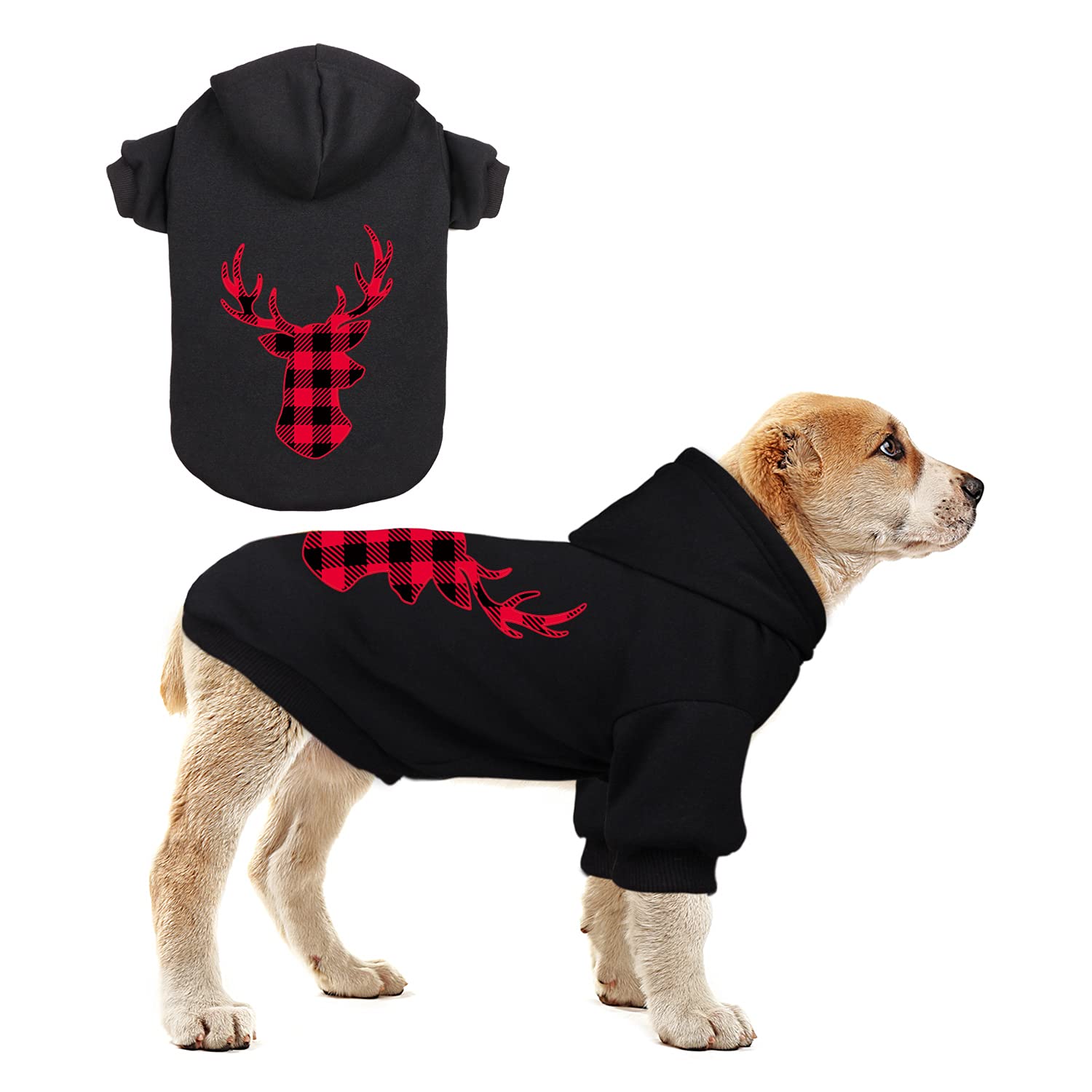Dog Hoodie Sweater For Dogs Pet Clothes Buffalo Plaid Dog Hooded Sweatshirt Warm And Soft Breathable Cozy(Reindeer&S)