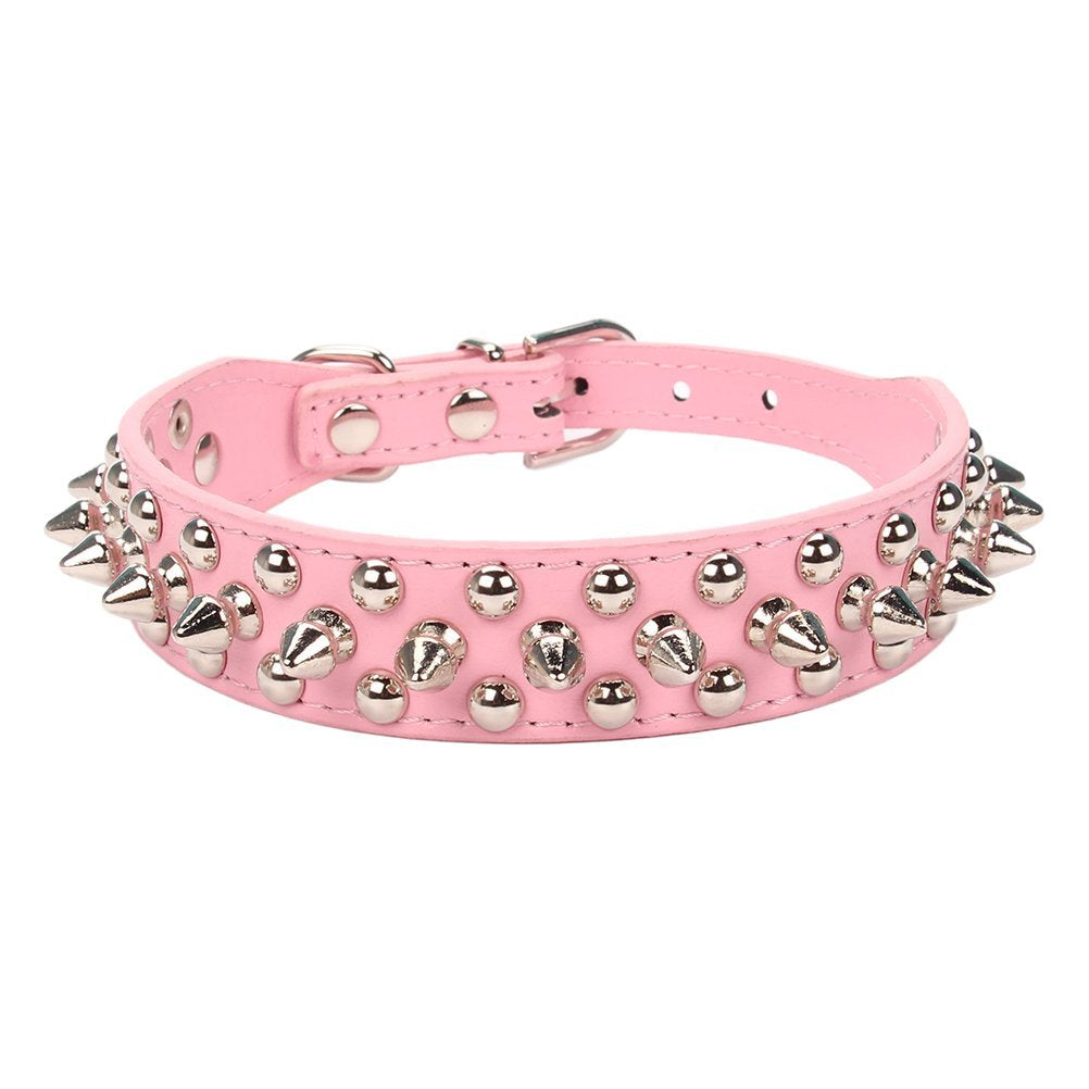 Aolove Mushrooms Spiked Rivet Studded Adjustable Pu Leather Pet Collars For Cats Puppy Dogs (X-Small, Pink)