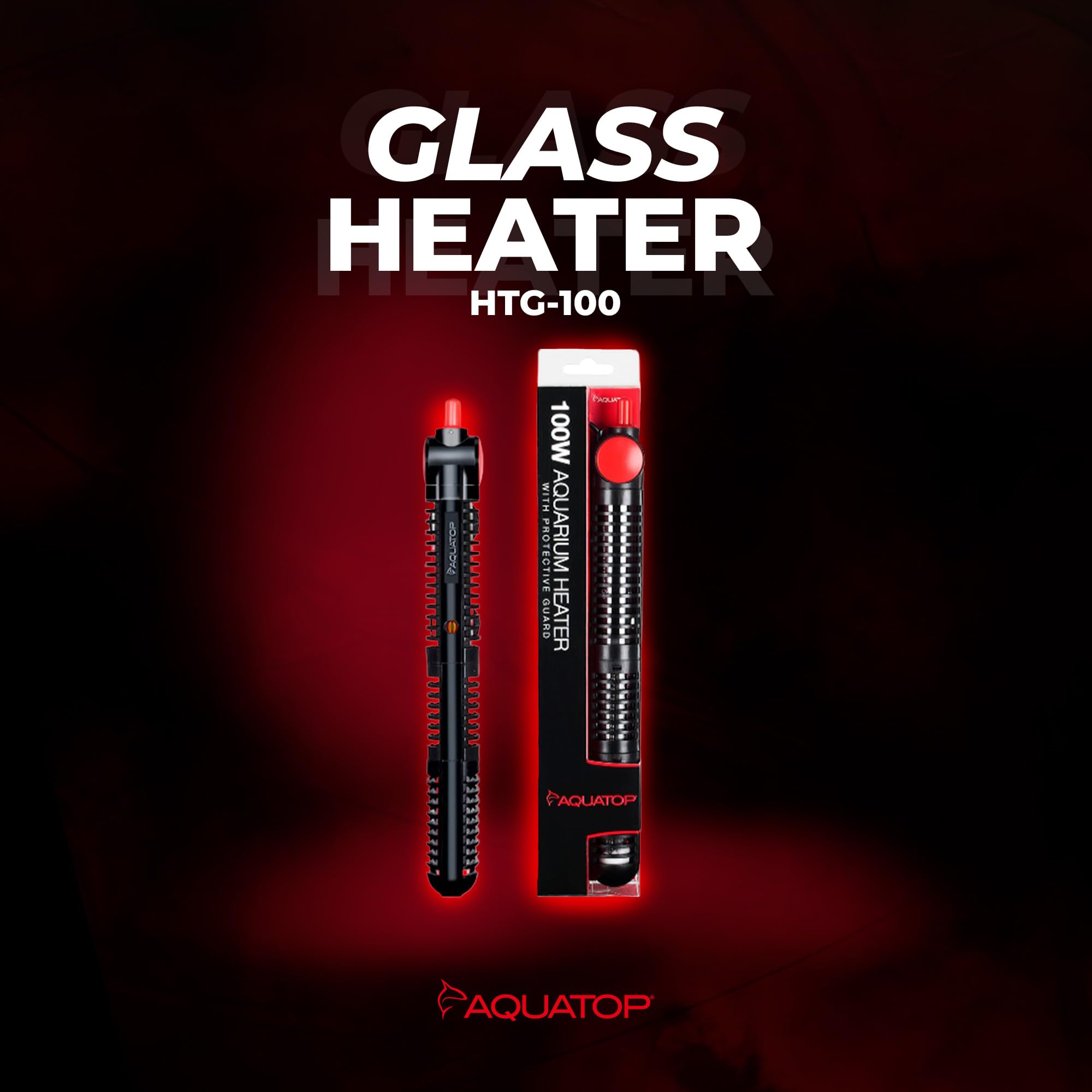Aquatop 100W Premier Glass Heater with Guard - Submersible for Fish Tanks Up to 25 Gallons - 68-93F Adjustable Temp - Fresh & Sa