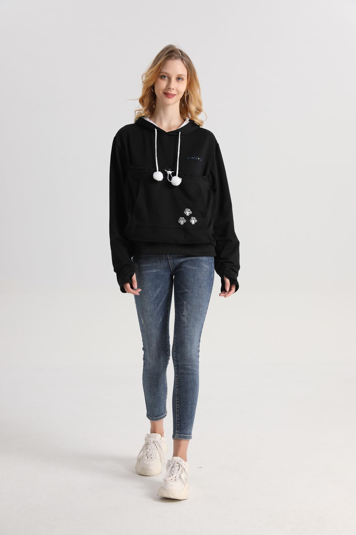 Linyuchen Cat Dog Pouch Hoodie Large Pet Pouch Sweatshirt Puppy Kitten Holder Carrier Pullover Top For Women Black