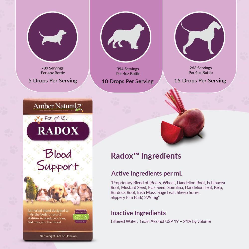 AMBER NATURALZ Radox Blood Support Herbal Blend for Dogs, Cats, Birds, Guinea Pigs, and Rabbits | Herbal Pet Supplement for Circ