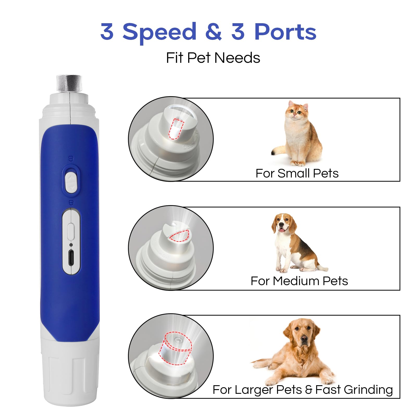 Wpkj 2 In 1 Dog Nail Grinder And Clippers Trimmers With Led Light, 3-Speed Pet Nail Clippers For Small Medium Large Dogs Cats, D