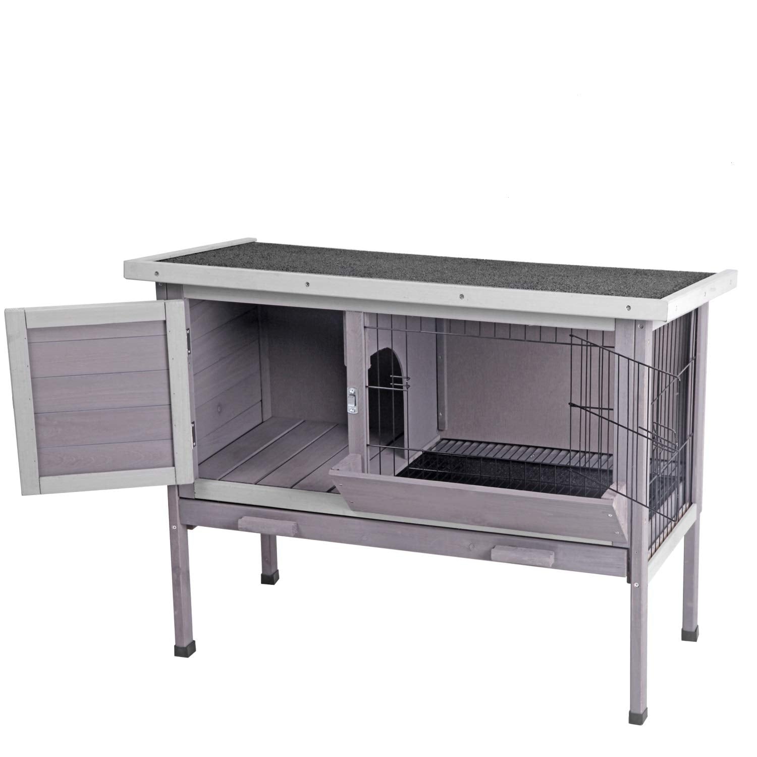 Aivituvin Outdoor Rabbit Hutch, Wooden Bunny Cages Indoor With Deeper Leakproof Tray - Upgrade With Metal Wire Pan