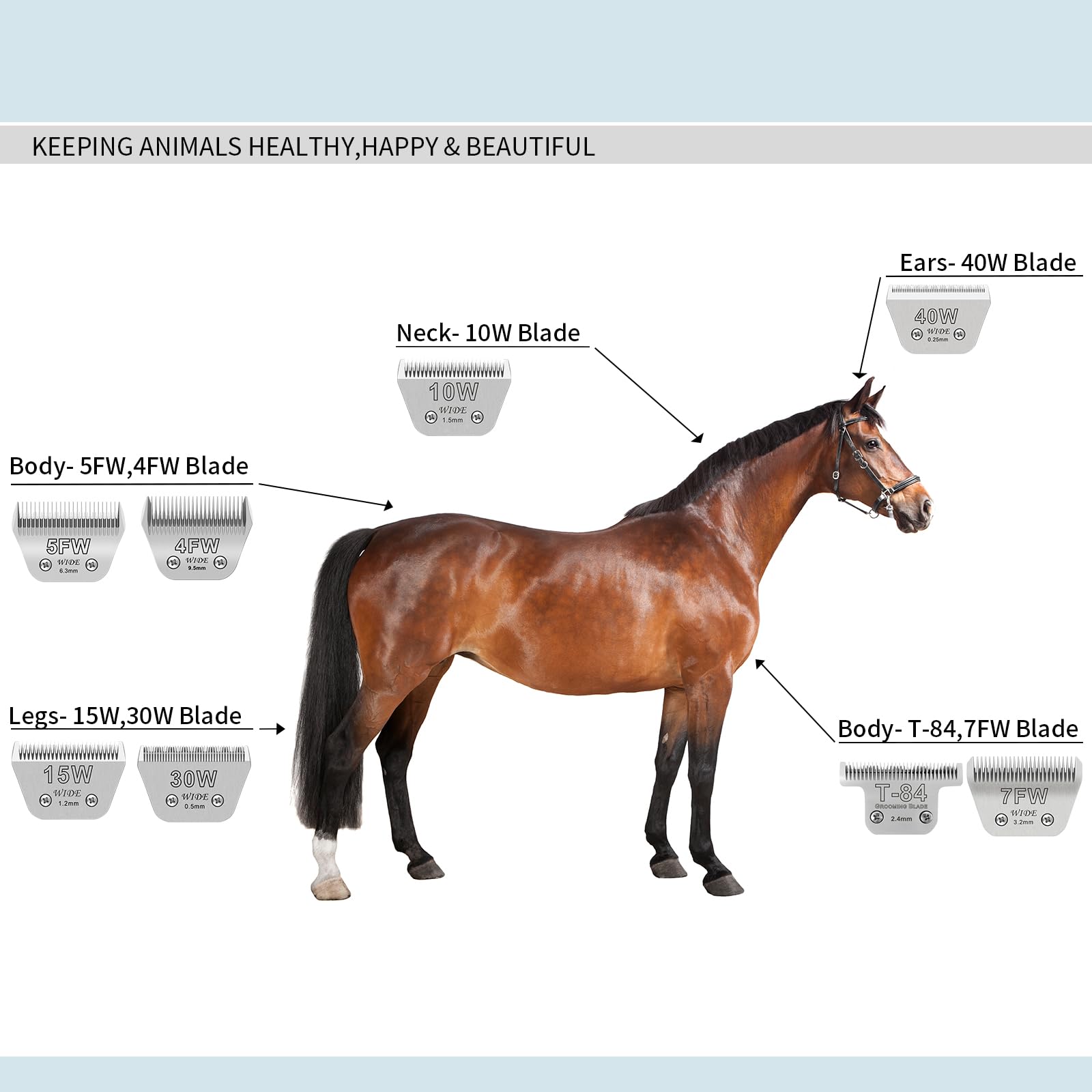 5FW Pet Dog Grooming Detachable Wide Blades,Compatible with Andis,Oster A5,Wahl KM10 Clippers,Cut Length 1/4''(6.3mm)