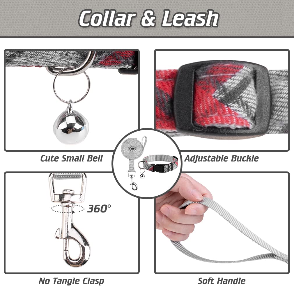 Expawlorer Classic Plaid Puppy Harness - Small Dog Collar And Leash - Soft Mesh Padded Adjustable Small Dog Vest Harness No Pull, Reflective Escape Proof For Outdoor Walking