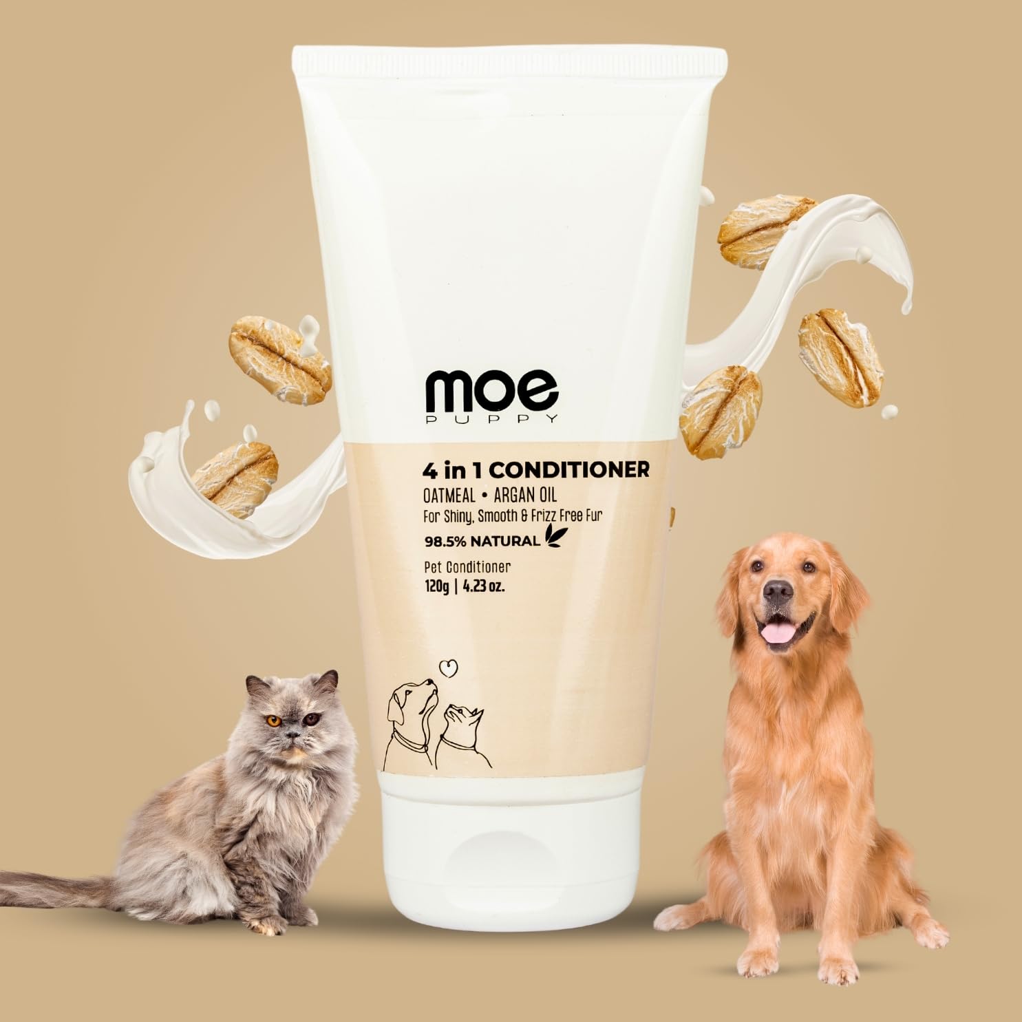 Moe Puppy Moisturizing 4-In-1 Pet Conditioner With Oatmeal, Coconut Oil, Shea Butter, Argan Oil, 120G