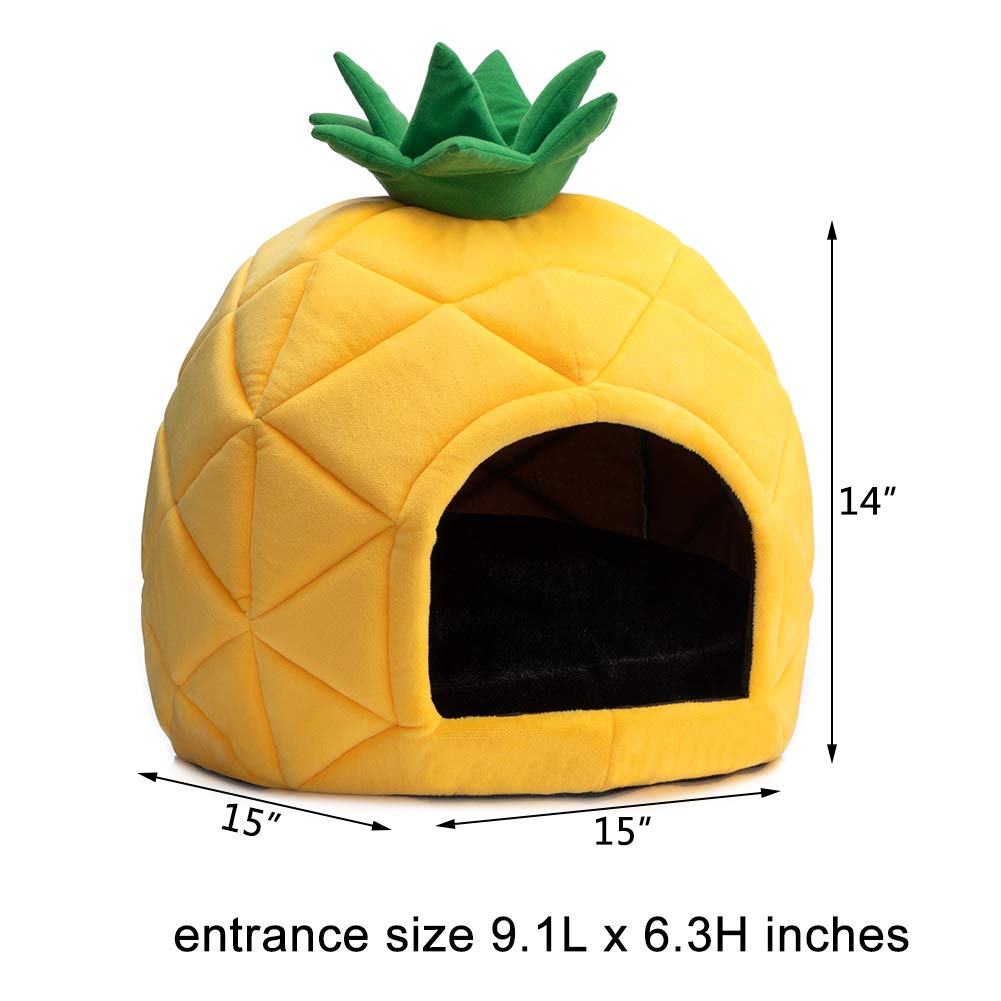 Hollypet Cozy Pet , Warm Cave Nest Sleeping Bed Pineapple Shape Puppy House For Cats And Small Dogs, Yellow
