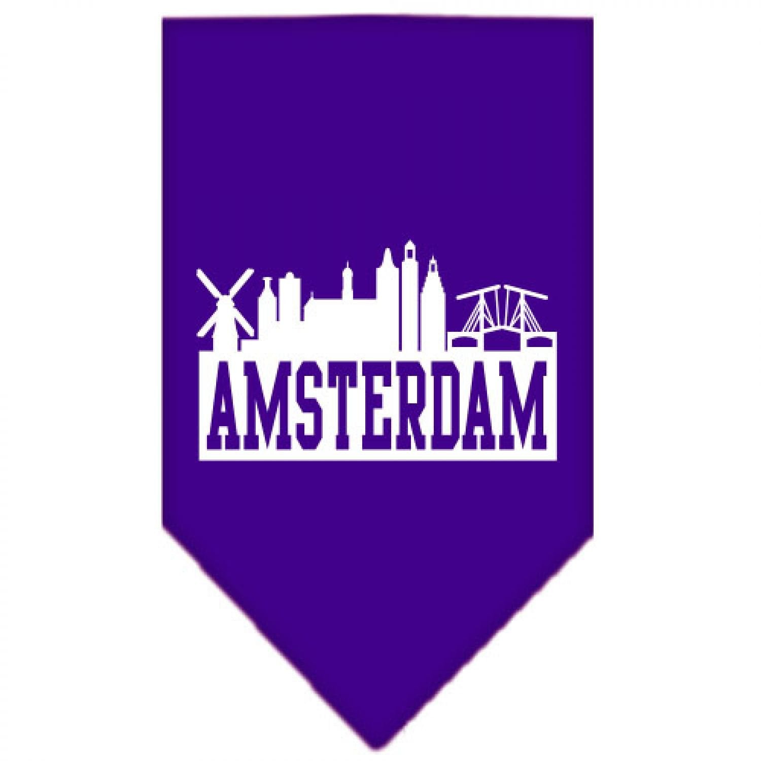 Pet and Dog Bandana Screen Printed, Amsterdam Skyline Purple Small
