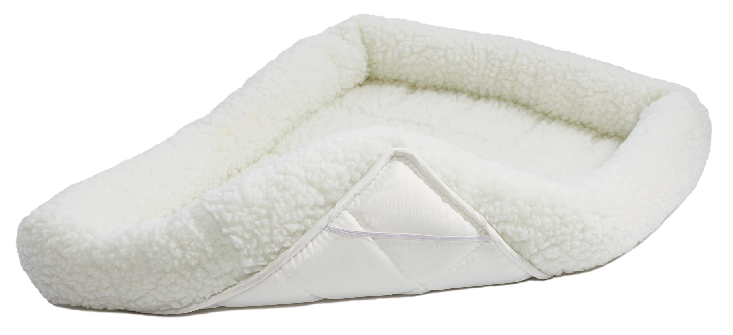 Midwest Homes For Pets Dog Bed 18L-Inch White Fleece Dog Bed Or Cat Bed W/ Comfortable Bolster | Ideal For 'Toy' Dog Breeds & Fits An 18-Inch Dog Crate | Easy Maintenance Machine Wash & Dry