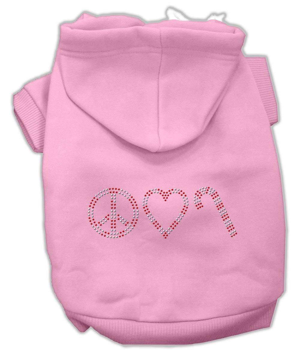 Mirage Pet Products 16-Inch Peace, Love and Candy Canes Hoodies, X-Large, Pink